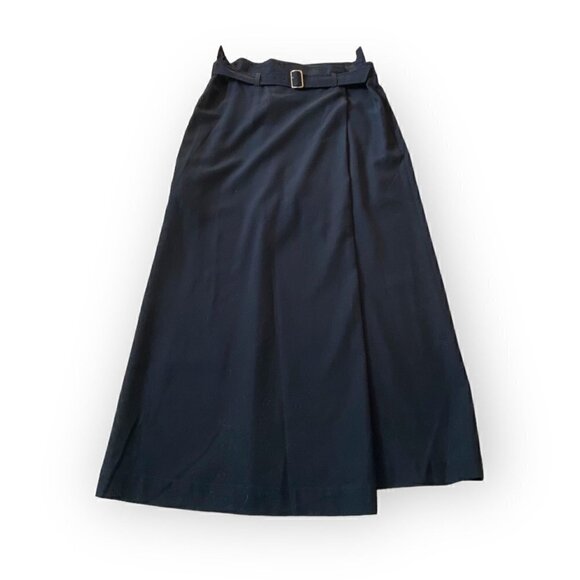 90s Comme des Garçons Tricot Navy Wool Belted Midi Skirt, Size M - Picture 2 of 14